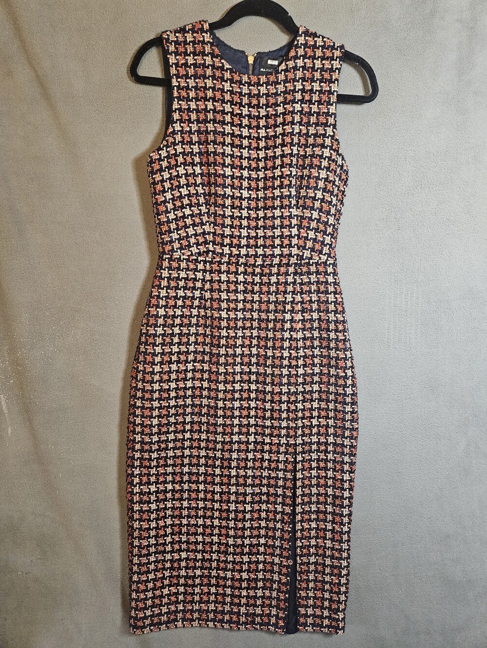 Jill Jill Stuart Tweed Midi Dress Women 4 Navy Red Gold Metallic Normcore Tweed